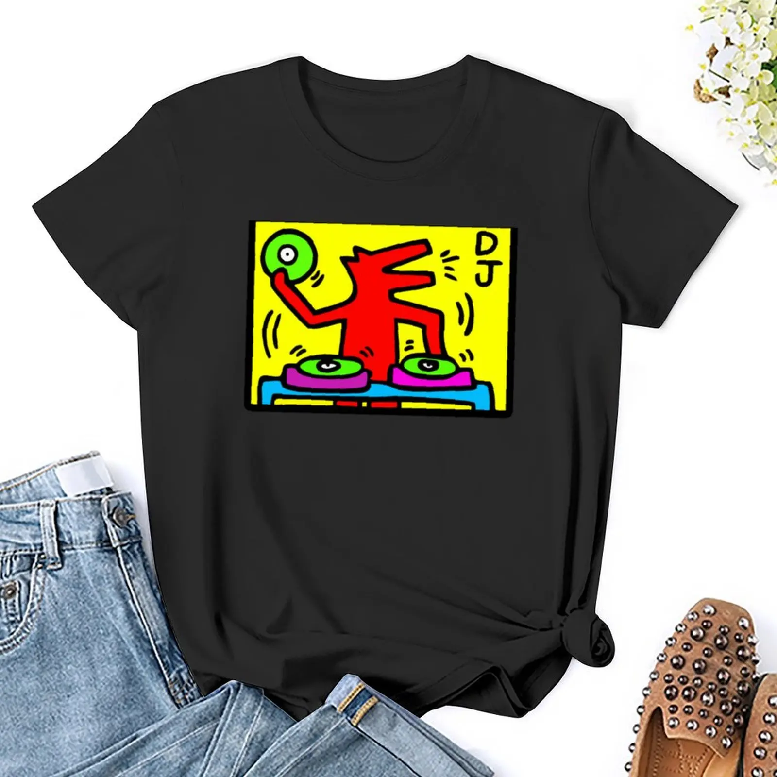Kei.th Ha.ring - D.J19.88Talking HeadsAb.stractPop Art Active T-Shirt Short sleeve tee shirts graphic tees clothes for Women
