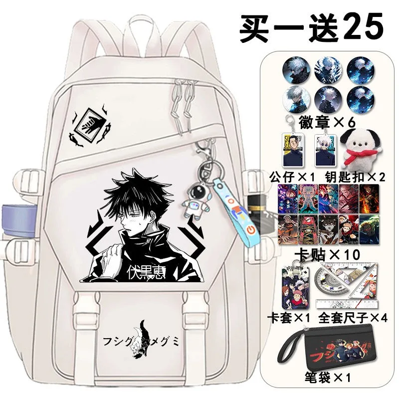 

29×43×13cm White Black, Jujutsu Kaisen, Student Kids Teens School Bags, Large Capacity Mochilas Anime Backpacks For Girls Boys