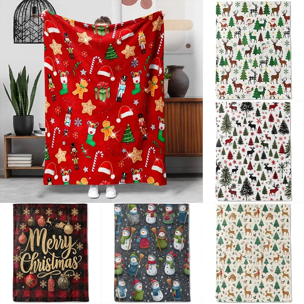Festive Delight Christmas Blanket with Nutcrackers Cookies & Stars Pattern Print Soft and comfortable New Year Home Decoration