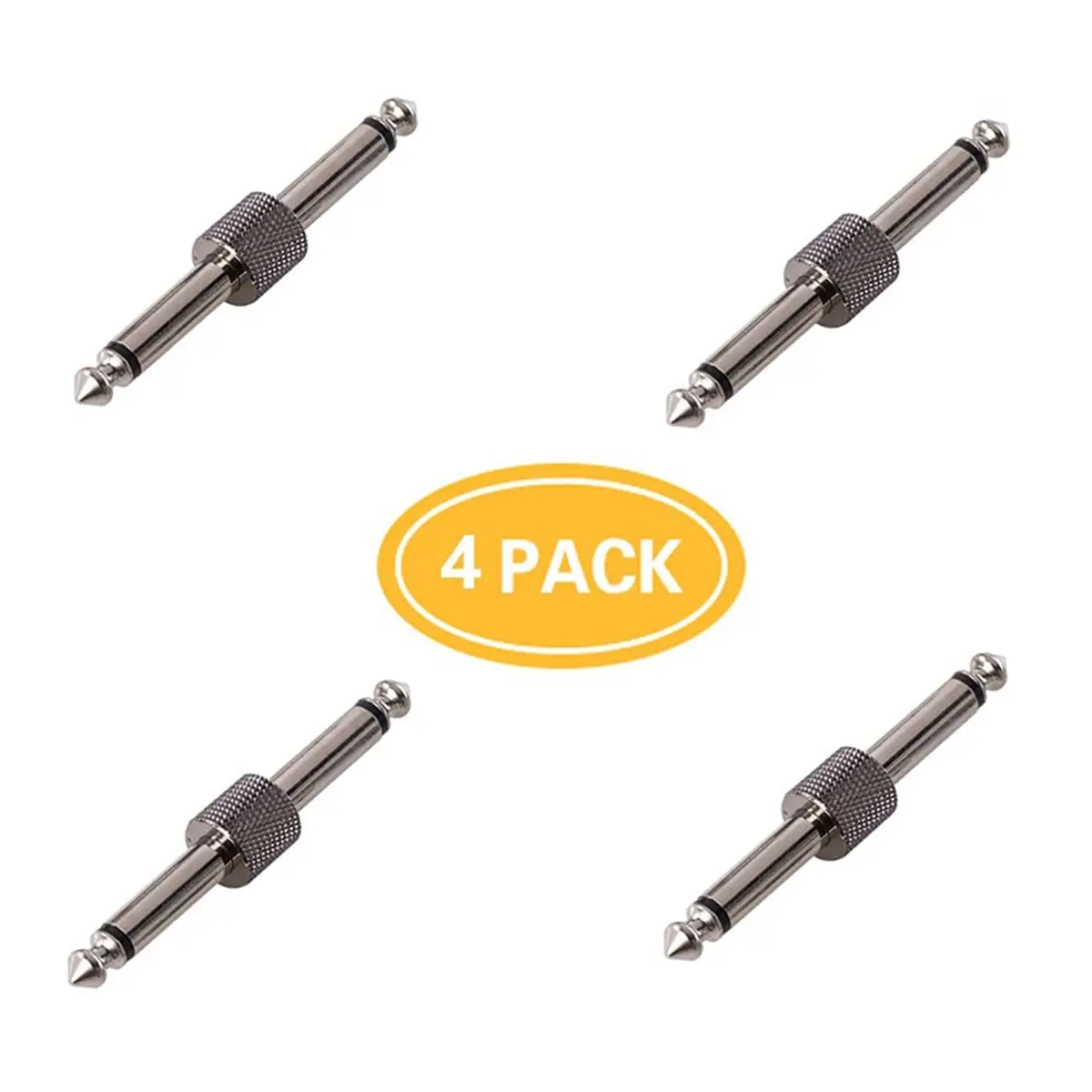 (A01R] Guitar Pedal Connectors: 1/4-Inch Male-to-Male Straight Plug Adapters for Compact Pedalboards, Pack of 4