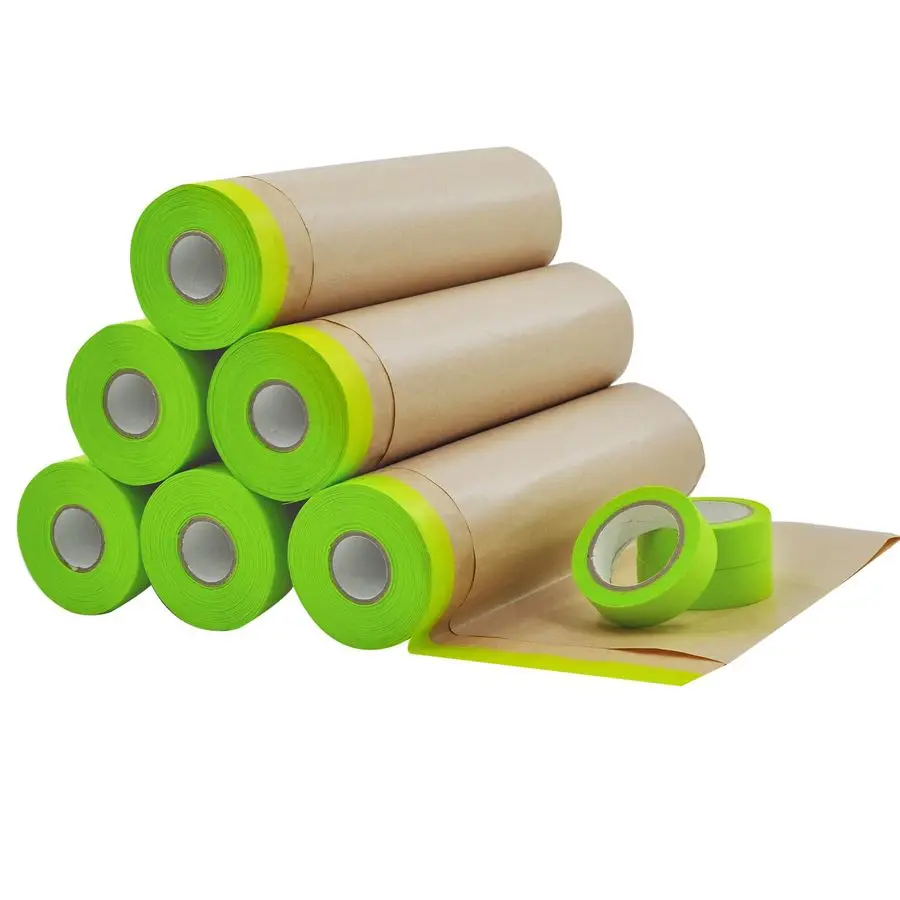 

Rolls PreTaped Masking Paper for Painting and 3 Rolls Masking Tape Set 18 inch x 50 feet Tape and Drape for Painting, Painters P