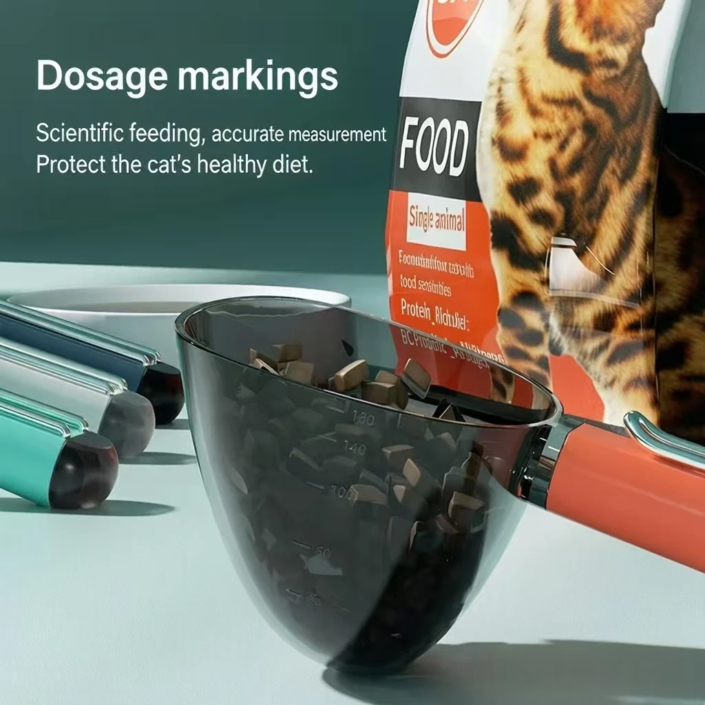 Cuillère multifonctionnelle pour aliments pour animaux de compagnie avec clip de fermeture, cuillère graduée pour mesurer la nourriture pour chats et chiens