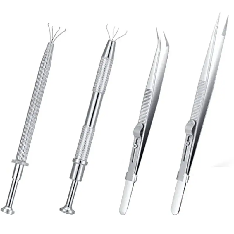 ABMI-Multipurpose Tweezers Jewelry Tool Gem Holder Diamond Jewelry Tweezers Set Of 4 Extra Fine Tweezer,