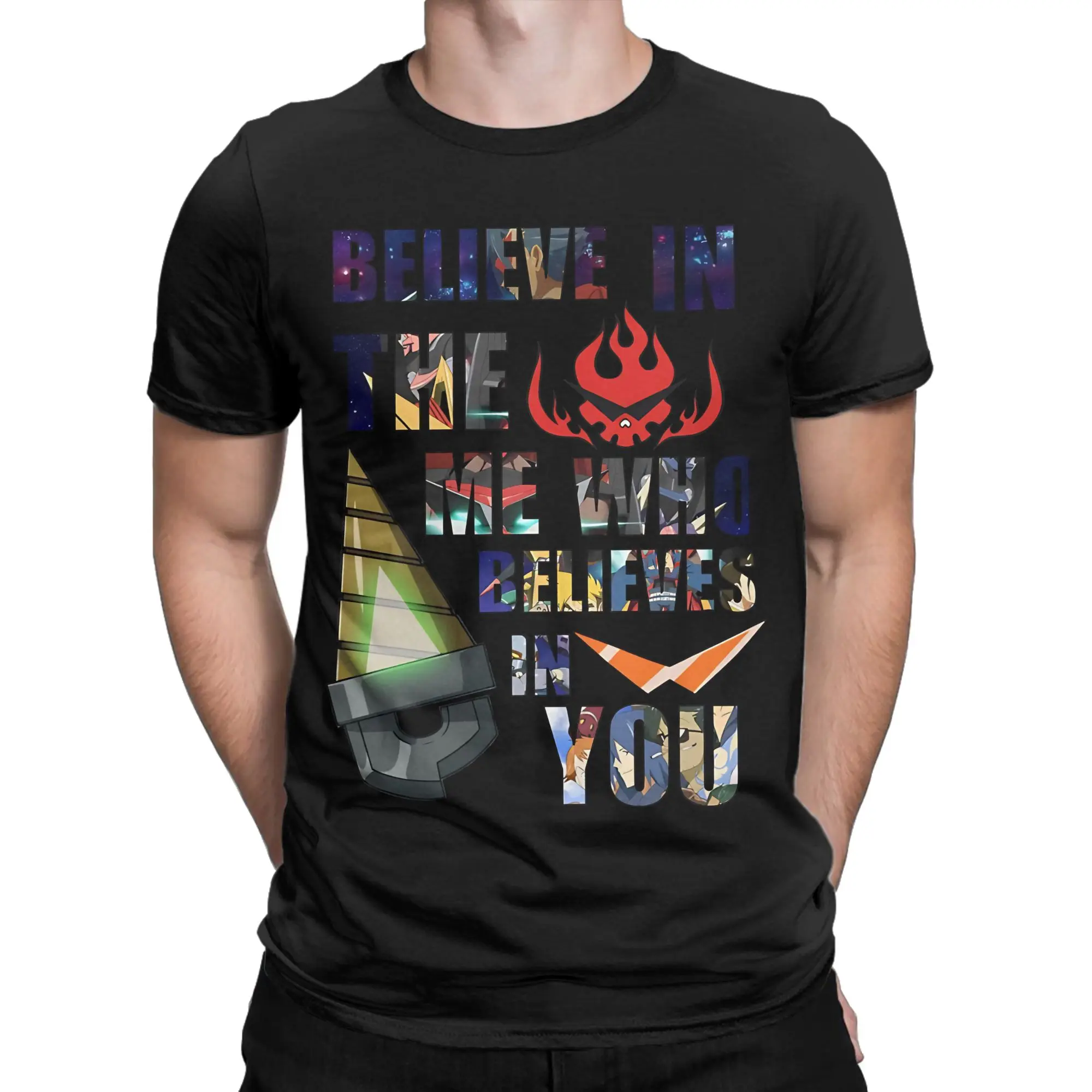 Kamina Quote    Men's T Shirt Gurren Lagann Crazy Tee Shirt Short Sleeve Round Collar T-Shirts Cotton Summer Clothes