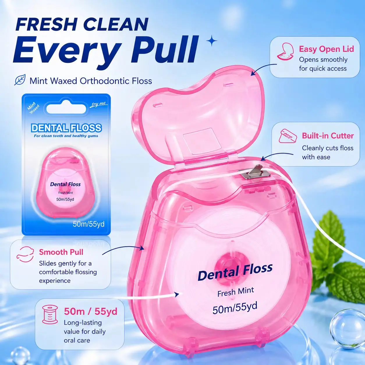 Dental floss roll+interdental brush 2-in-1 set, deep cleaning of interdental residue, one-stop cleaning for daily dental care
