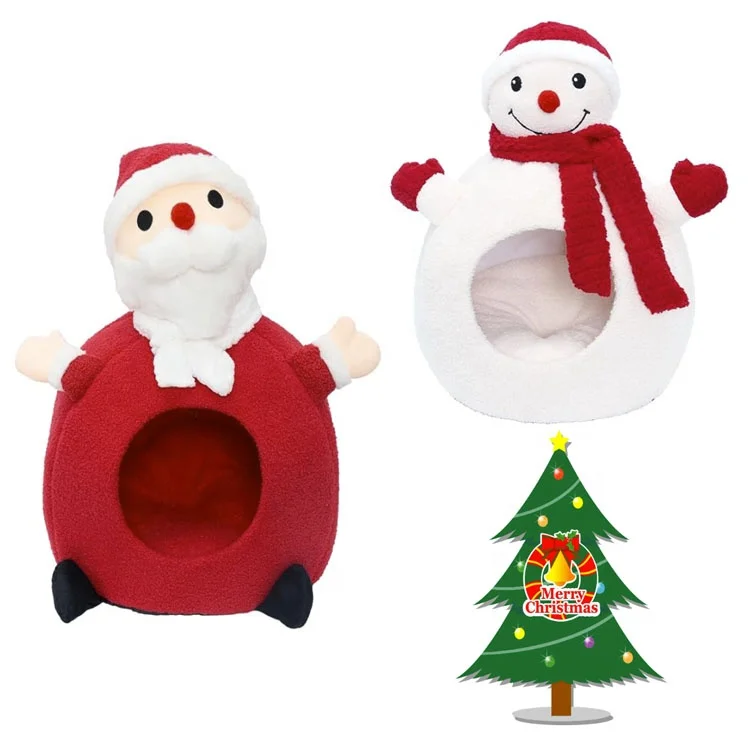 Christmas Cat Bed for Indoor Cats Cute snowman and Santa Claus dog and cat house bed