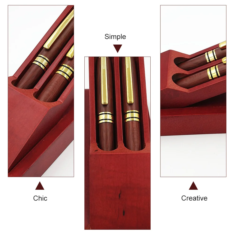 

3Pcs Wooden Signature Pen and Box Set Elegant Stationery Kit for Office Home Decor Retro Business Gift Red Pen Case