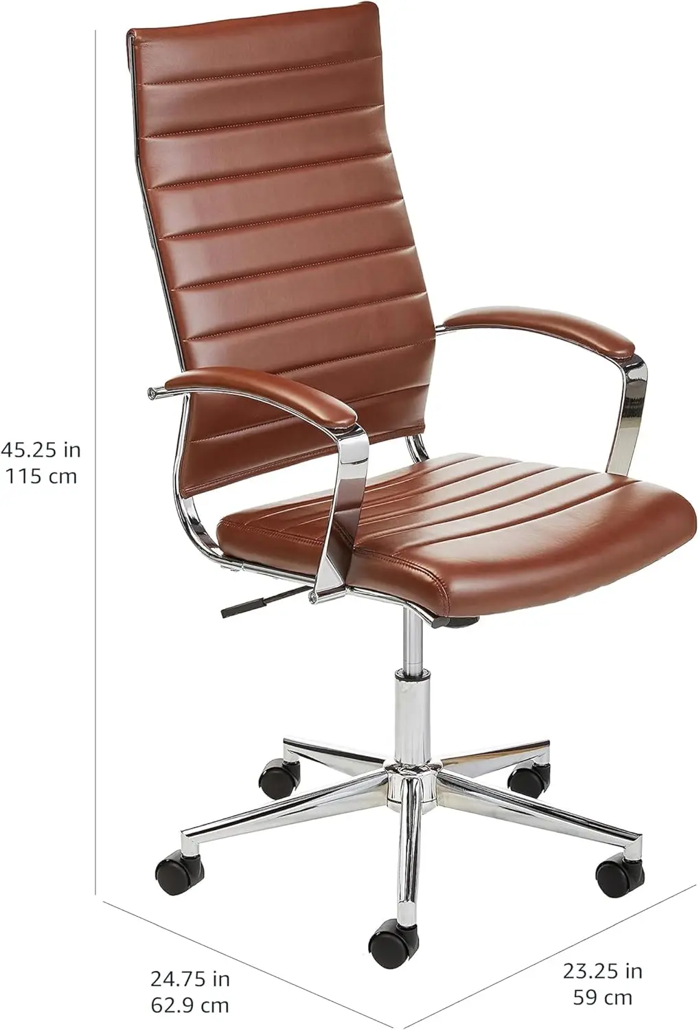 كرسي مكتب دوار مريح عالي الظهر مع دعم قطني، تنجيد من الجلد الصناعي، طراز حديث باللون الأحمر الطوبي