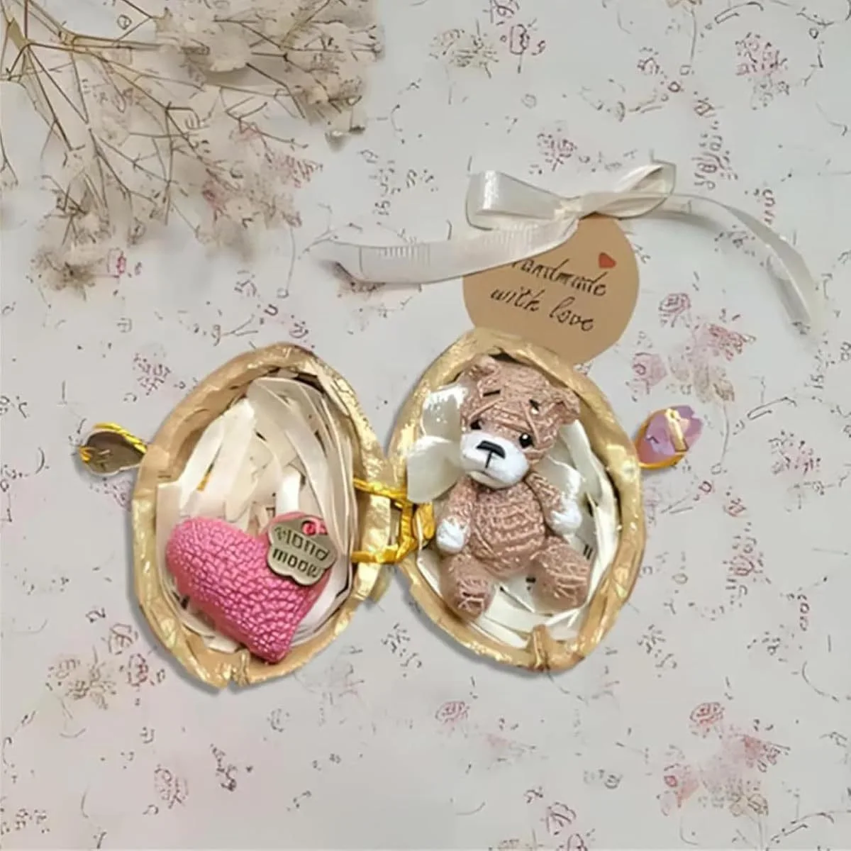 Walnut Shell Resin Figurine with Hidden Rabbit and Bear- Handmade Resin Art for Garden Decor