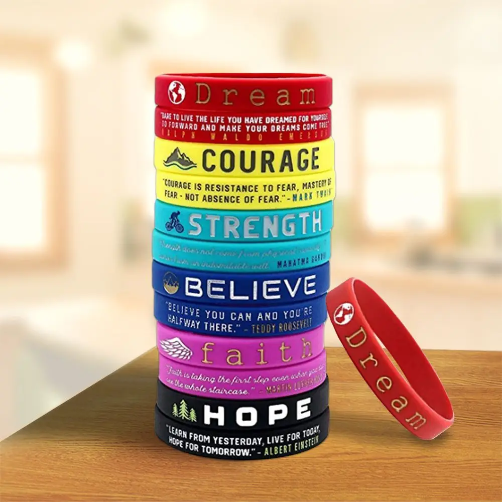 1PC Circular Motivational Silicone Wristbands Courage Dream Believe Strength Hope Faith Inspirational Bracelet Bangle Gift