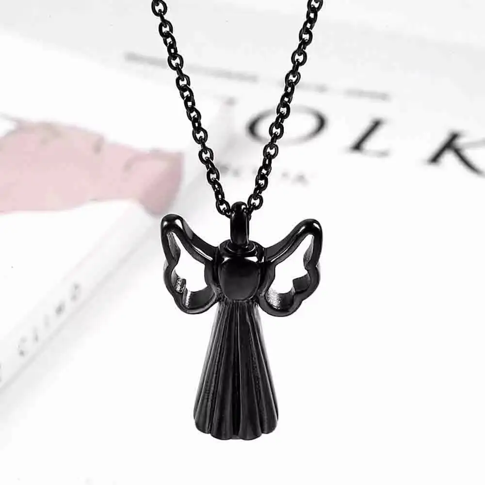 Stainless Steel Angel Cremation Urn Cross Ash Pendant Necklace Keepsake Jewelry Gift