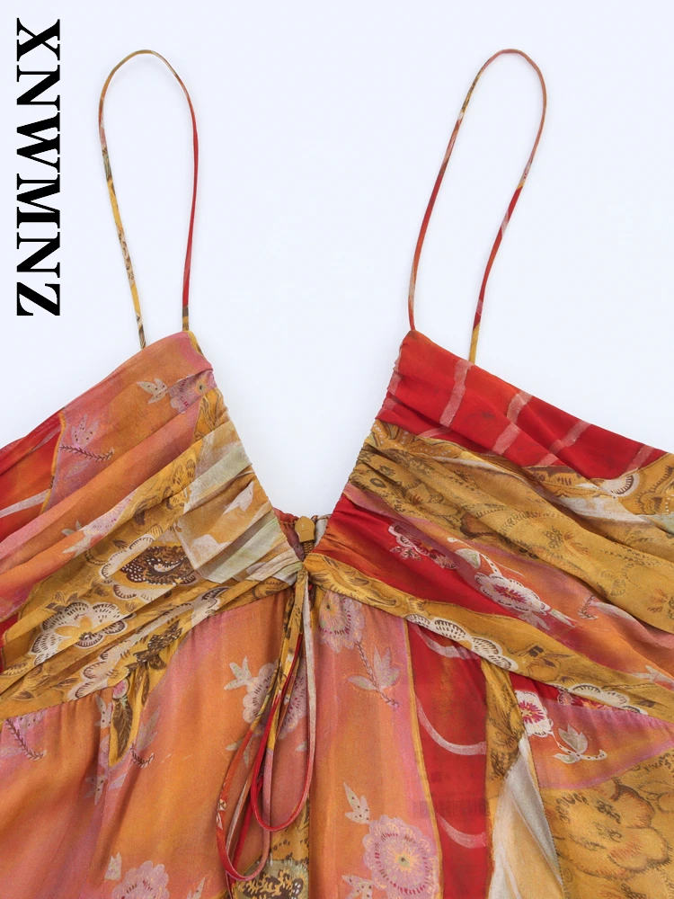 XNWMNZ 2025, Sommer-Frau, Urlaub, Party, dünner Schultergurt, ärmellos, rückenfrei, Midi-Kleider, Boho-Chic, Dame, sexy Plissee-Kleid