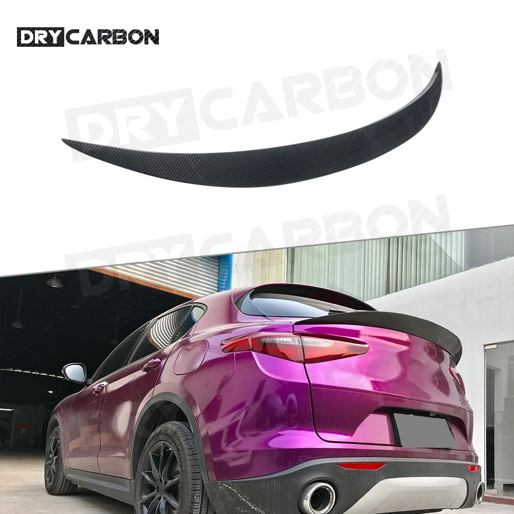 

Dry Carbon Fiber Rear Spoiler Trunk Trim Wings For Alfa Romeo Stelvio 2017 2018 Boot Middle Spoiler Sticker Car Styling