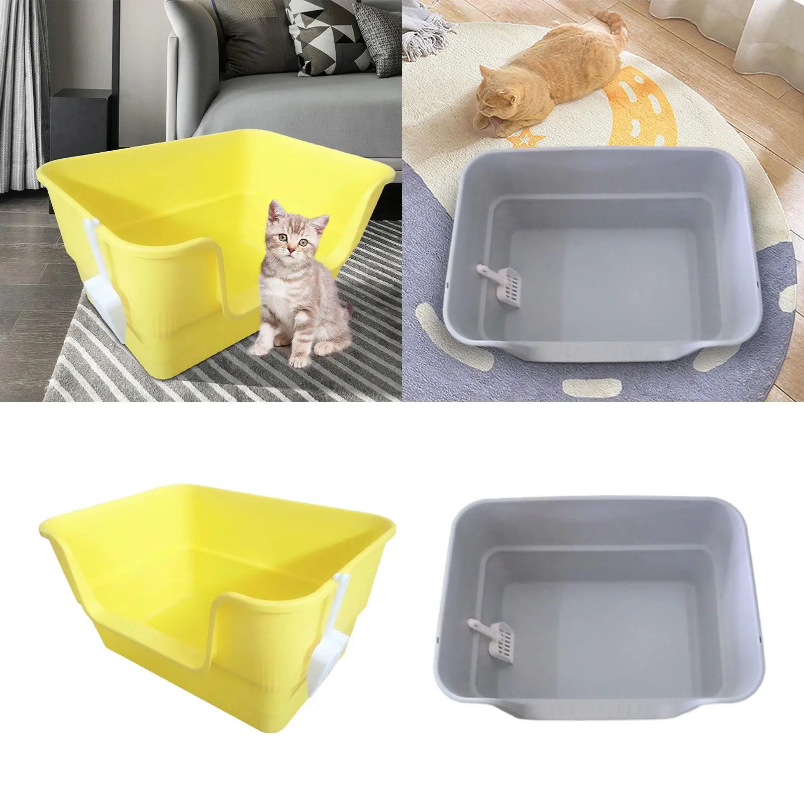 Open Litter Box Cats Litter Tray Anti Splashing Easy to Clean for Small and Large Cats Lowered Front Kitten Potty Toilet