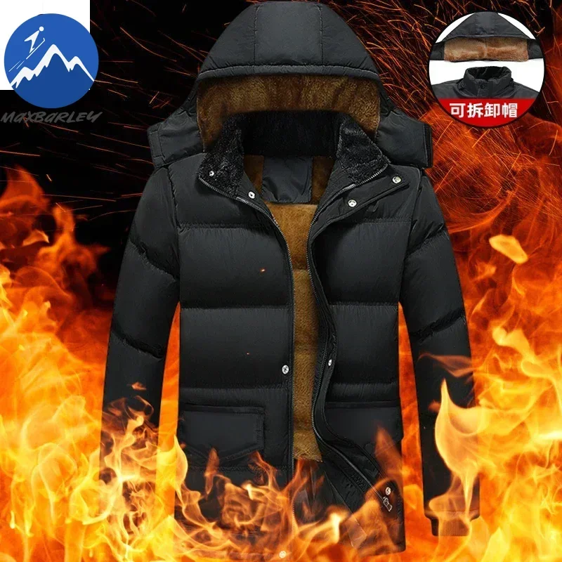 2025 New Warm Padded Jacket Mens Winter Luxury Detachable Hooded Windproof Down Cotton Padding Coat Man Wool Cold Proof Parka