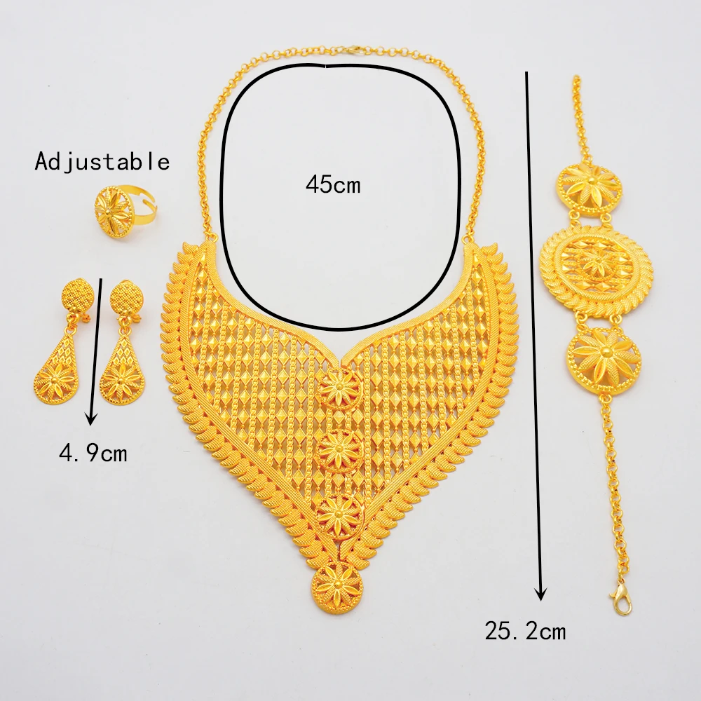 

Fashion Dubai Gold Color Jewelry Set For Women Luxury Necklace & Earrings Weddings Gifts Bridal Accessory