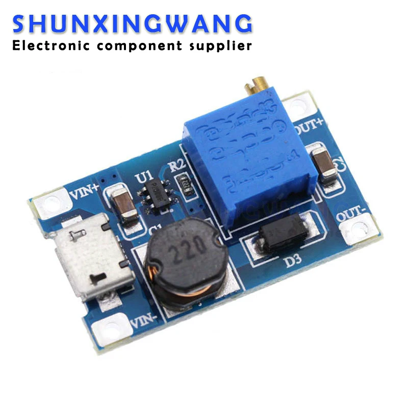 MT3608 2A DC-DC Step Up Converter Booster Power Supply Module with MICRO USB MAX output 2V-24V to 5V 9V 12V 28V for DIY