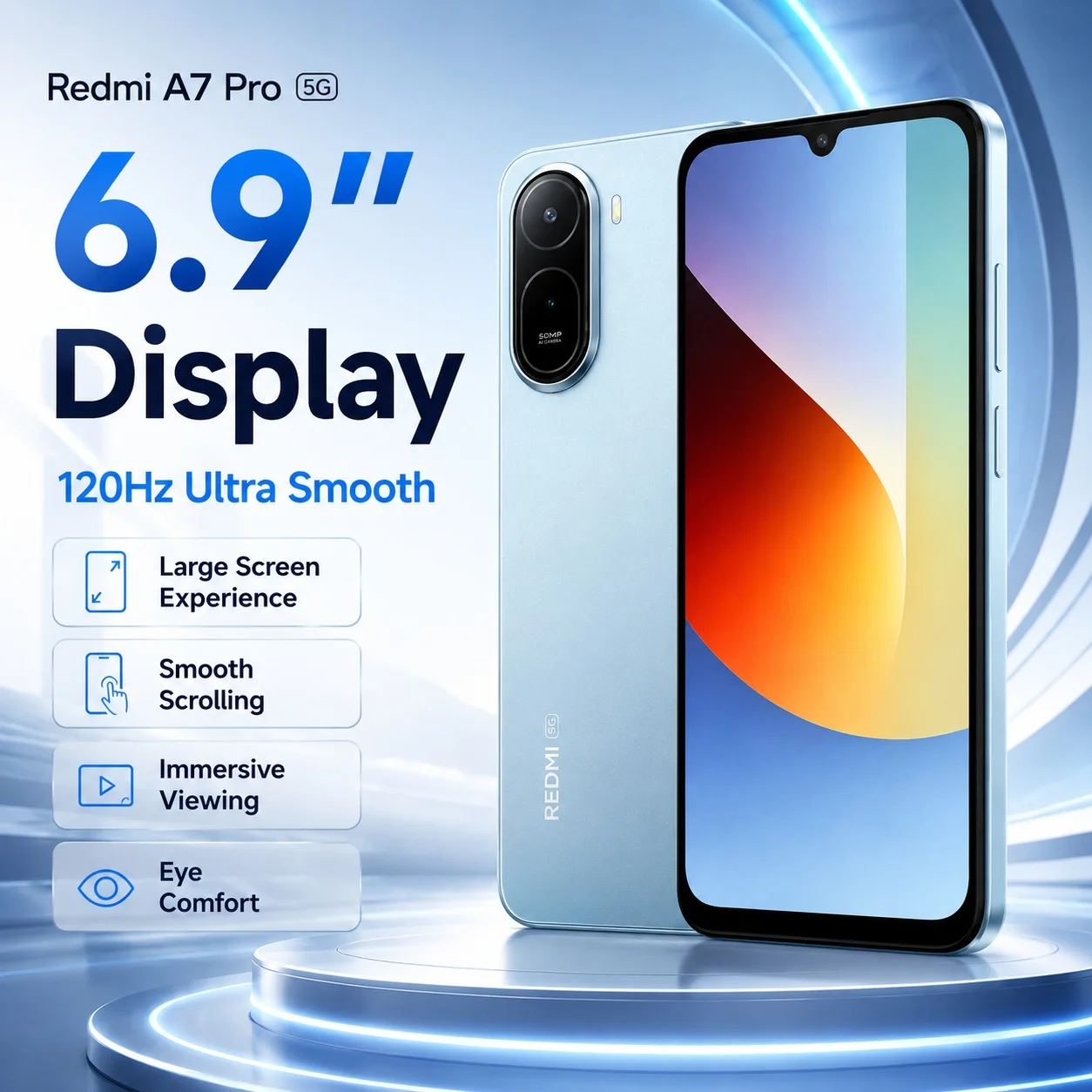 2026 new Redmi A7 Pro 5G 8GB+256GB Phone, 32MP AI Dual Camera, 8MP Selfie, 6.9'' 120Hz Display, 6300mAh Battery, Dual 5G SIM