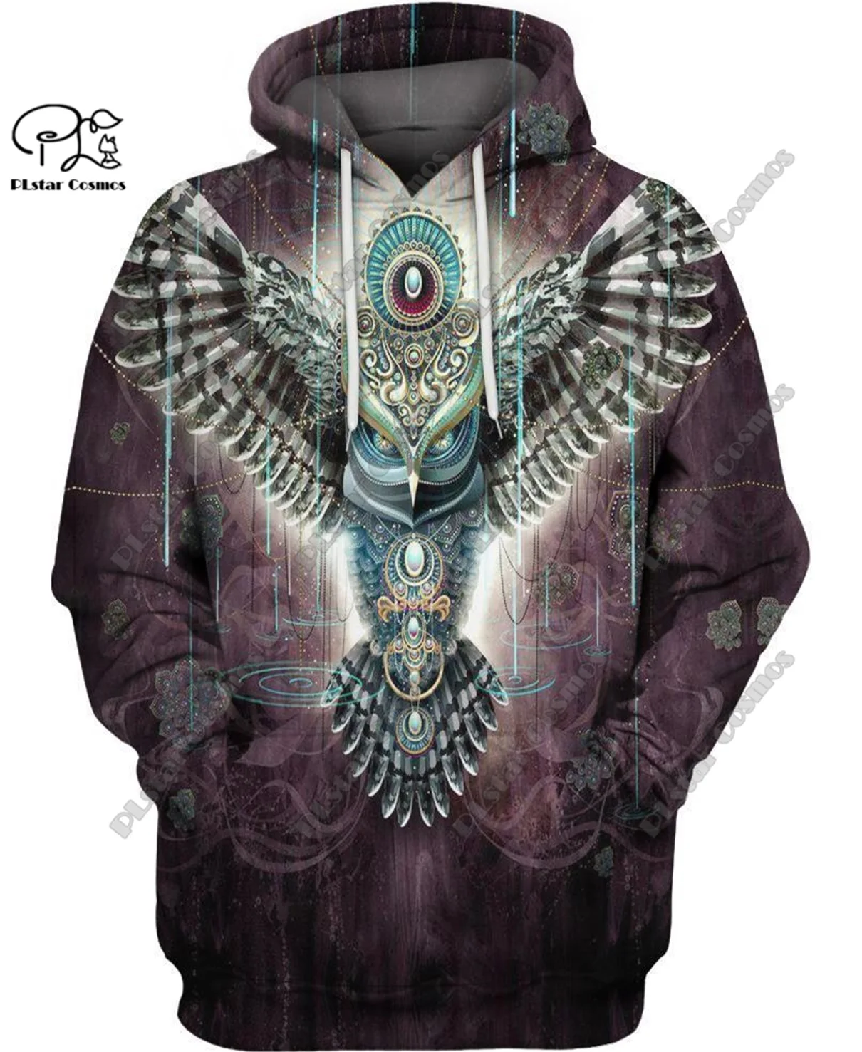 PLstar Cosmos 3D Printed Retro Aboriginal Owl Feather Pattern Street Casual Unisex New Hoodie, Sweatshirt, Zipper Hoodie M-5