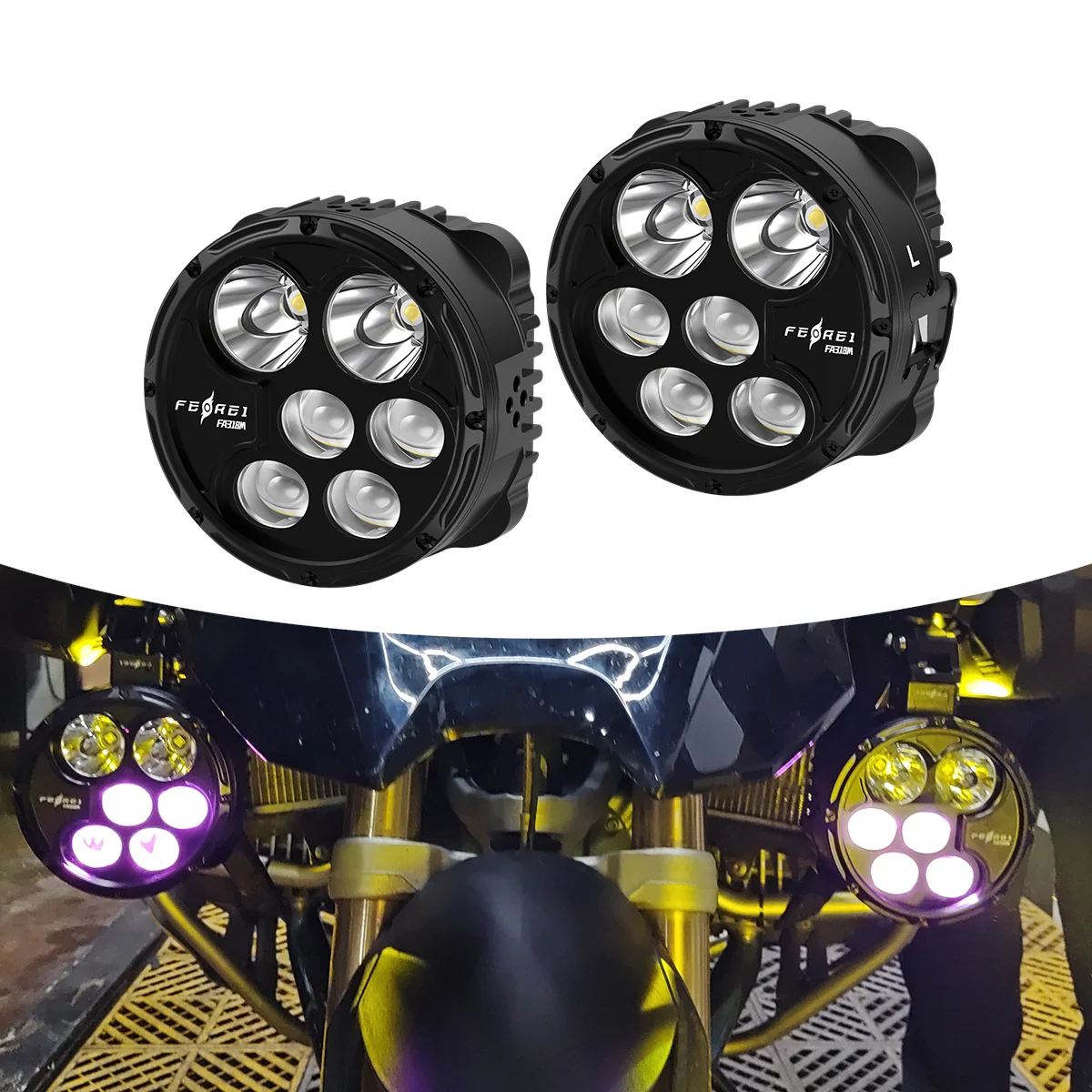 

23000 Lumen Ultra-wide 260-Degree LED Spotlight IPX8 Waterproof Front Motorcycle Fog Lights 4 Lens for Maximum Visibility