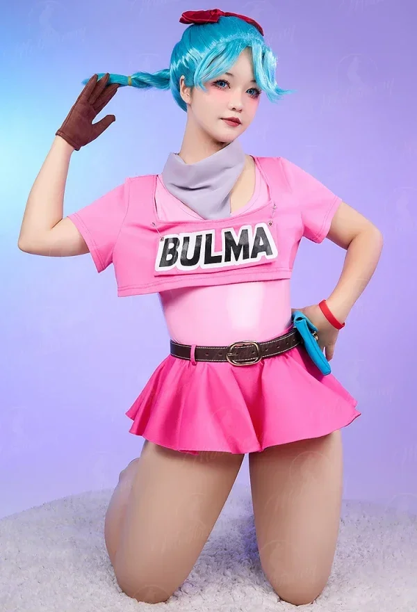 مجموعة ملابس داخلية كوسبلاي موبوني أنيمي التأثيرية بدلة وردية وقميص قصير مع تنورة صغيرة وحقيبة خصر زي تنكري