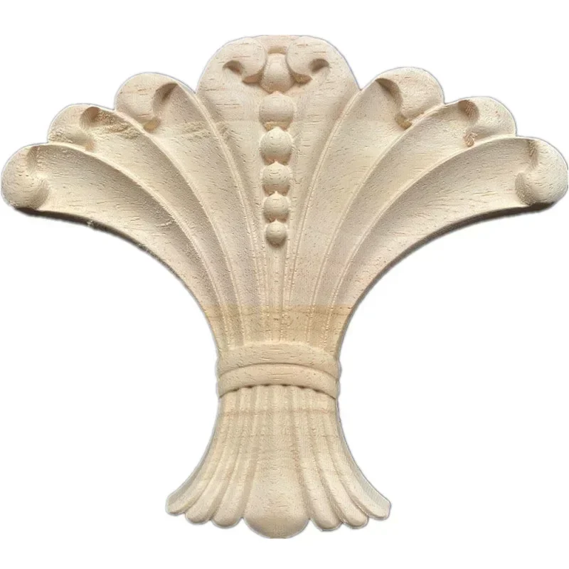 1PC 18cm Unpainted Wooden Moulding Corner Decal Woodcarving Natural Wood Appliques 3D Flower Figurine Wood Furniture Decoration