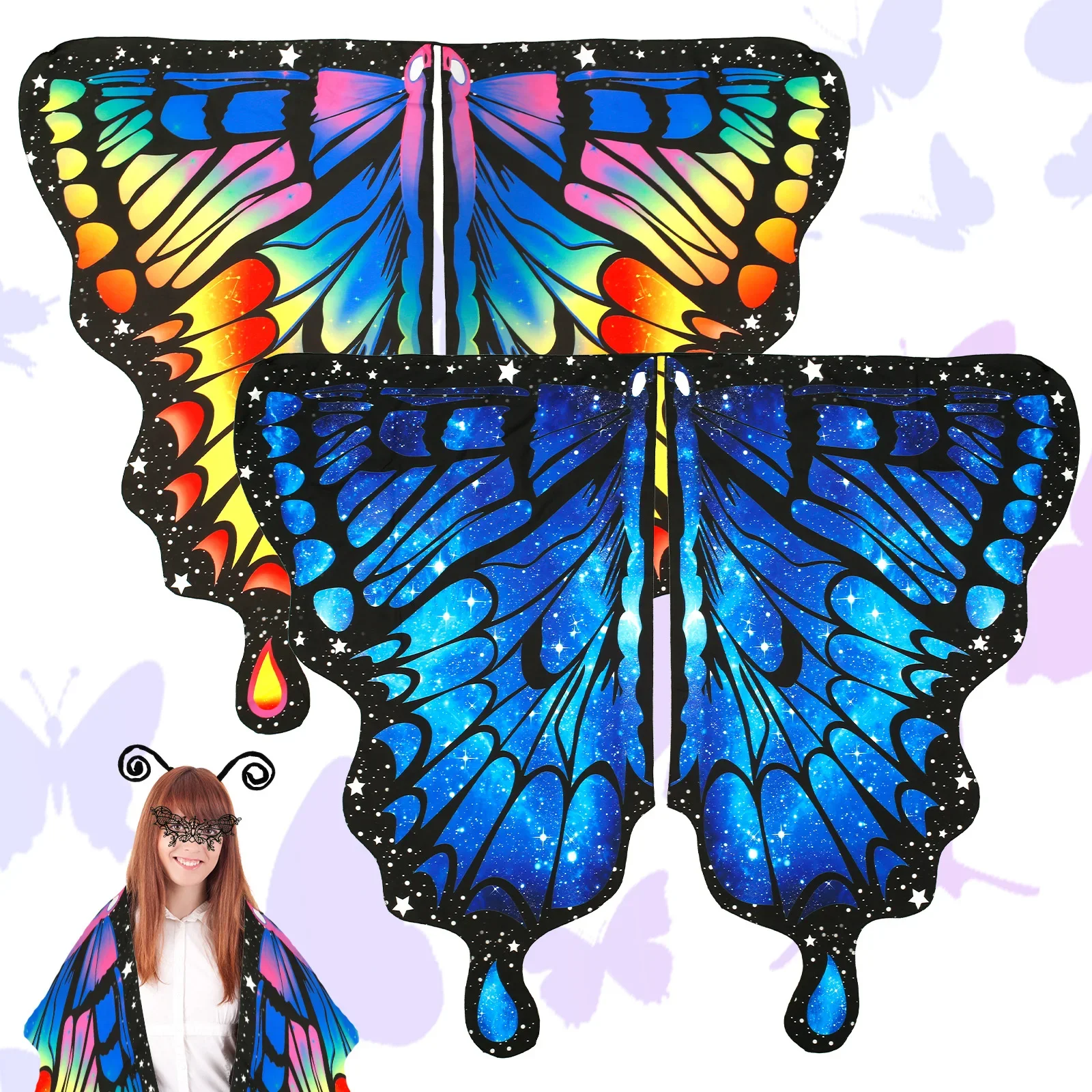 Butterfly Wings Colorful Butterfly Shawl for Adults Christmas Halloween Party Decoration Cosplay Costume Fairy Cape with Mask