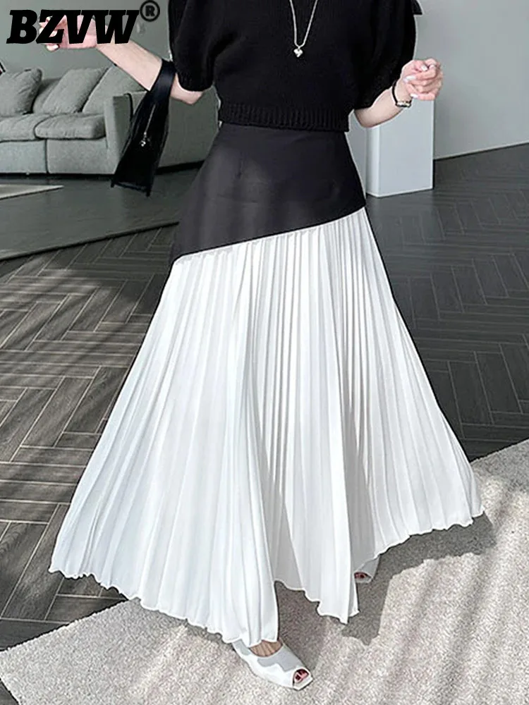 

BZVW BZVW Fashion Patchwork Pleated Skirt Womne's High Waist Contrast Color Irregular Skirts 2024 Autumn New Clothing 25A8595