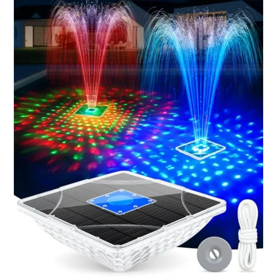 

Solar pool fountain with light show for above ground pool, dark blue ABS plastic, upgraded 2026 large floating design with enha