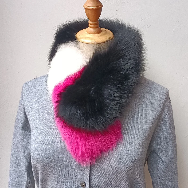 Women Winter Real Fox Fur Scarf Hit Color Thick Warm Genuine Fur Scarves Female Natural Fur Neck Warmer