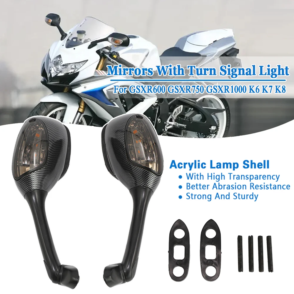 Rearview Mirrors For Suzuki GSXR600 GSXR750 2006-2010 GSXR1000 K6 K7 K8 2005-2008 Motorcycle LED Light Turn Signal Side Mirrors