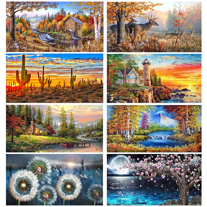 5D-Diamantgemälde zum Selbermachen, Waldlandschaft, Mosaik, Stickerei, personalisierte Heimdekoration, Geschenkset für Erwachsene, 2024, Neu