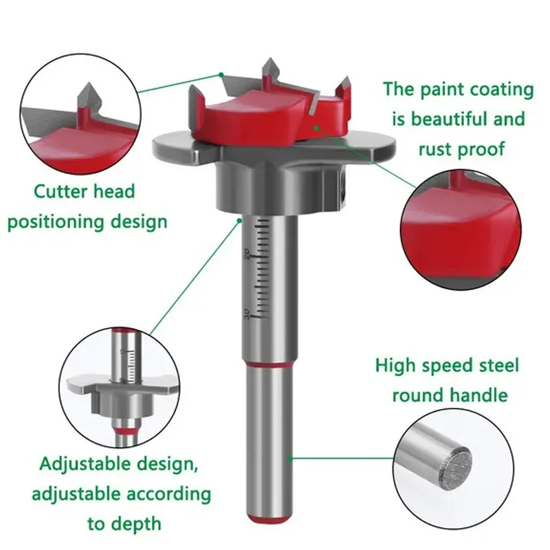 Imagem -05 - Carpintaria Posicionamento Buraco Broca Bits Kit Dobradiça Ajustável Abridor de Buraco Carboneto Cimentado Ferramenta de Perfuração Pcs
