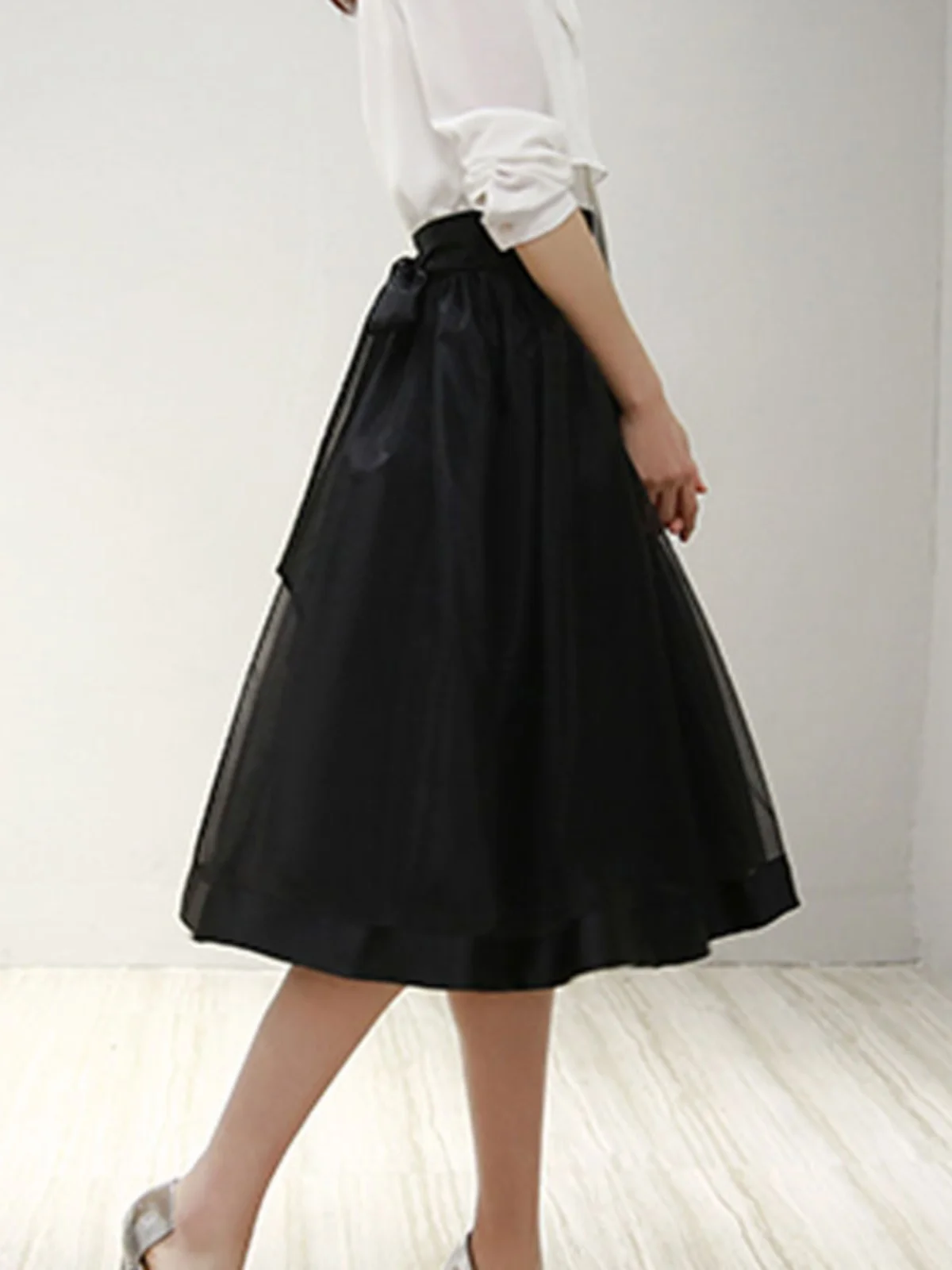 High Waist Euro Organza Puffy Skirt Hepburn Sle Slimming Me Midi Bla Versatile Women's f Body Skirt Commute Korean S...