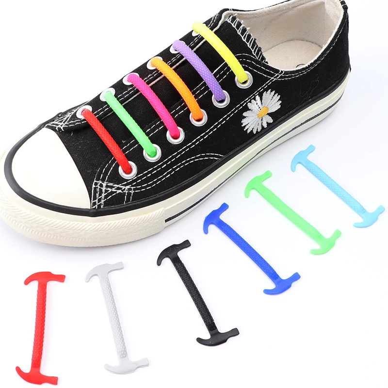 16 Pcs Silicone Shoelaces Elastic No Tie Shoe Laces For Sneakers Rubber Shoelace Convenient Simple Safety Lazy Lace Accessories