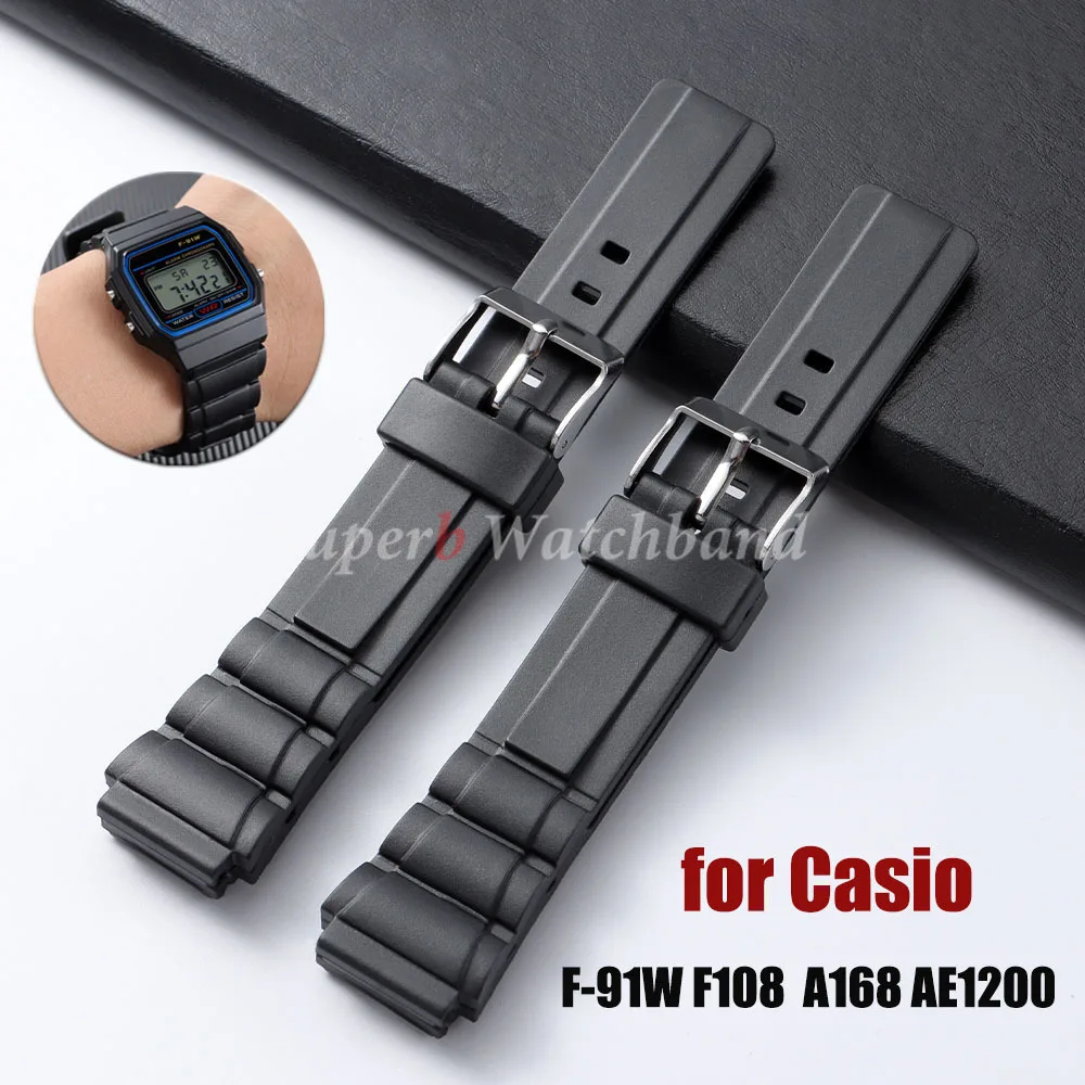 

18mm 20mm Universal Watchband PVC Plastic Black Watch Strap for Casio F-91W F108 A168 AE1200 Soft Sports Bracelet for Men Women