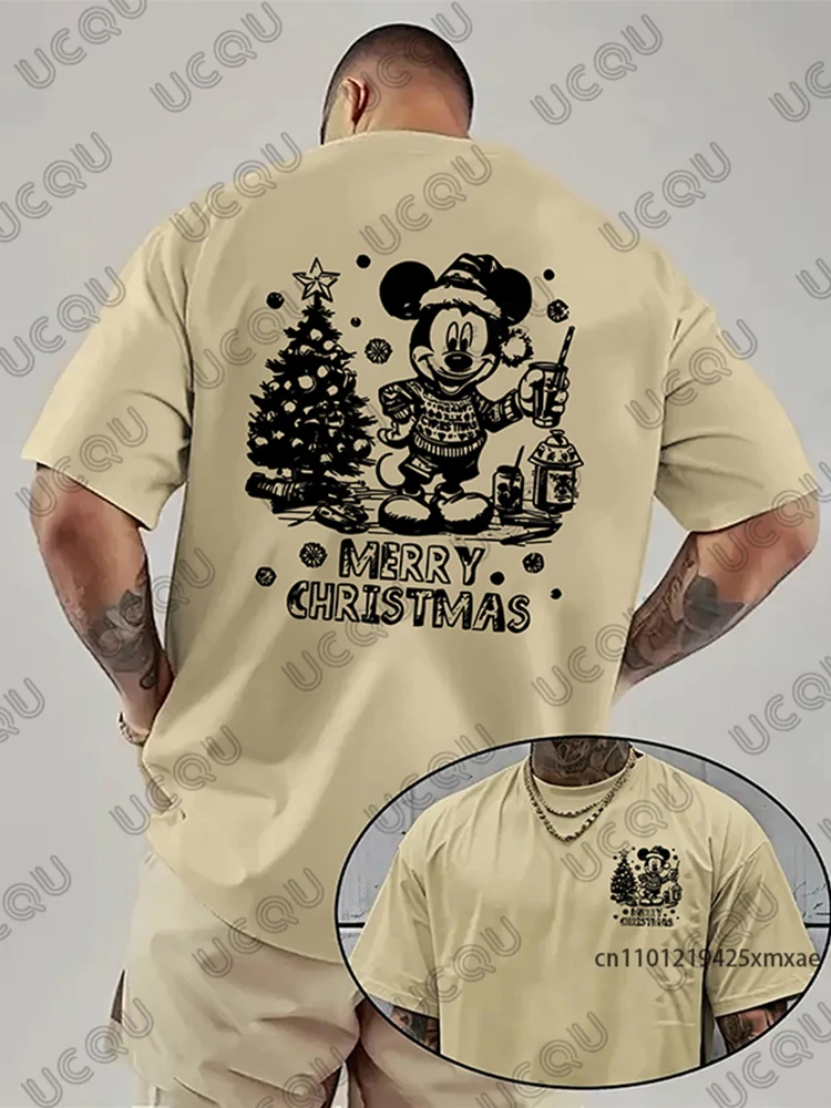 عيد ميلاد سعيد ديزني ميكي ماوس طباعة الرجال القطن تي شيرت 2026 صيف جديد قصير الأكمام تيز عادية المتضخم للجنسين القمم #3