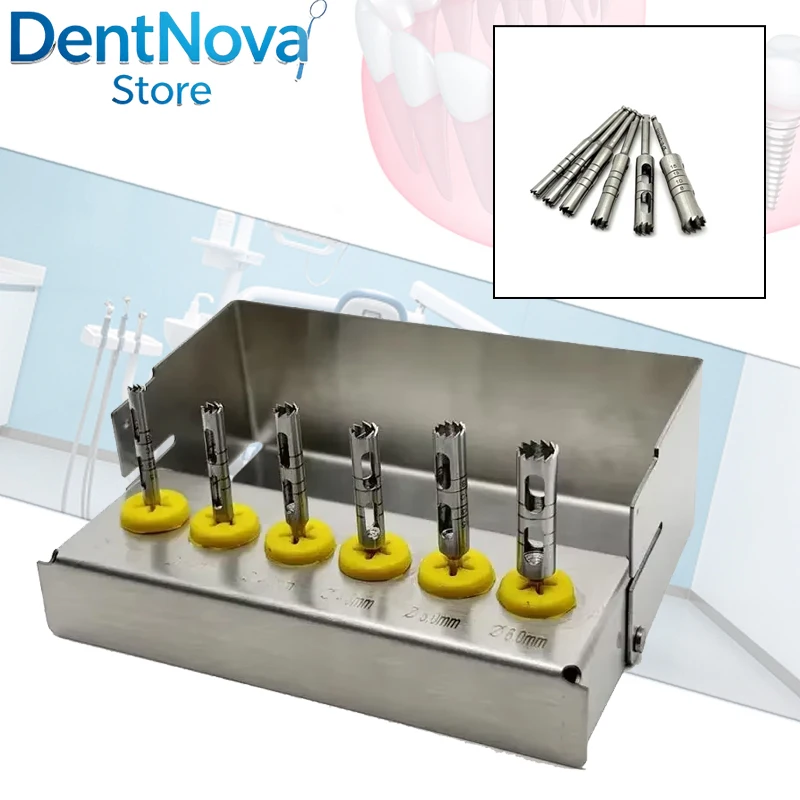 

6Pcs Dental Implant Tools Kit Implant Drills Surgical Instruments, Long Trephine Bur Drills