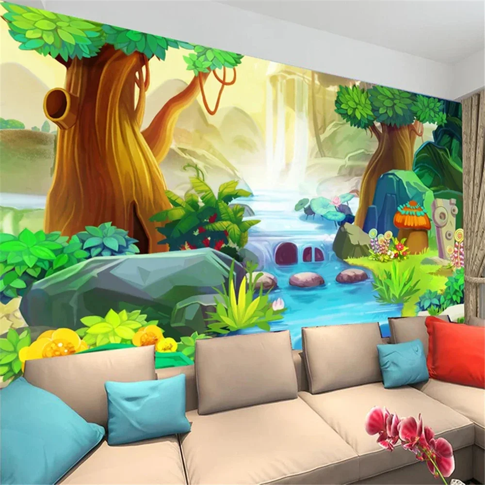 Custom 3D Mural Wall paper Cartoon Forest River Mural wallpapers for Kids Room Bedroom Backdrop Photo 3D Wall papers home Decor