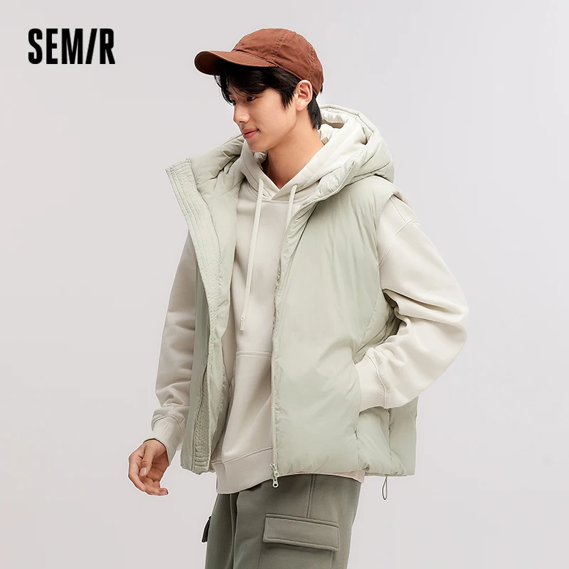 Semir Down Vest Men Three-Resistant Loose Hooded Outerwear 2024 New Winter Stacking Solid Color Versatile Sleeveless Top