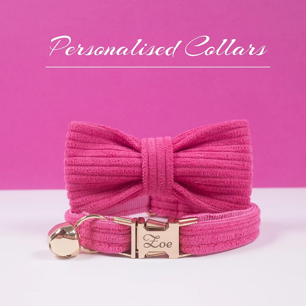 Personalized Cat Collar With Bell Velvet Free Engraving Name Tag Adjustable Customized Collars Pet Accessory Supplies