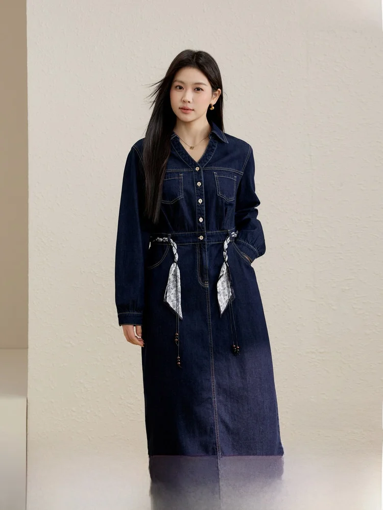 

Юбка-трапеция из чистого хлопкового денима с поясом-шарфом, весенняя мода для женщин больших размеров, корейский стиль