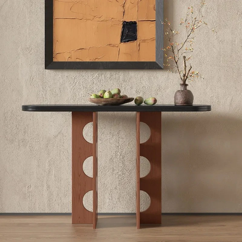 Solid wood hollow entrance table Modern simple style color matching entrance entrance cabinet display table