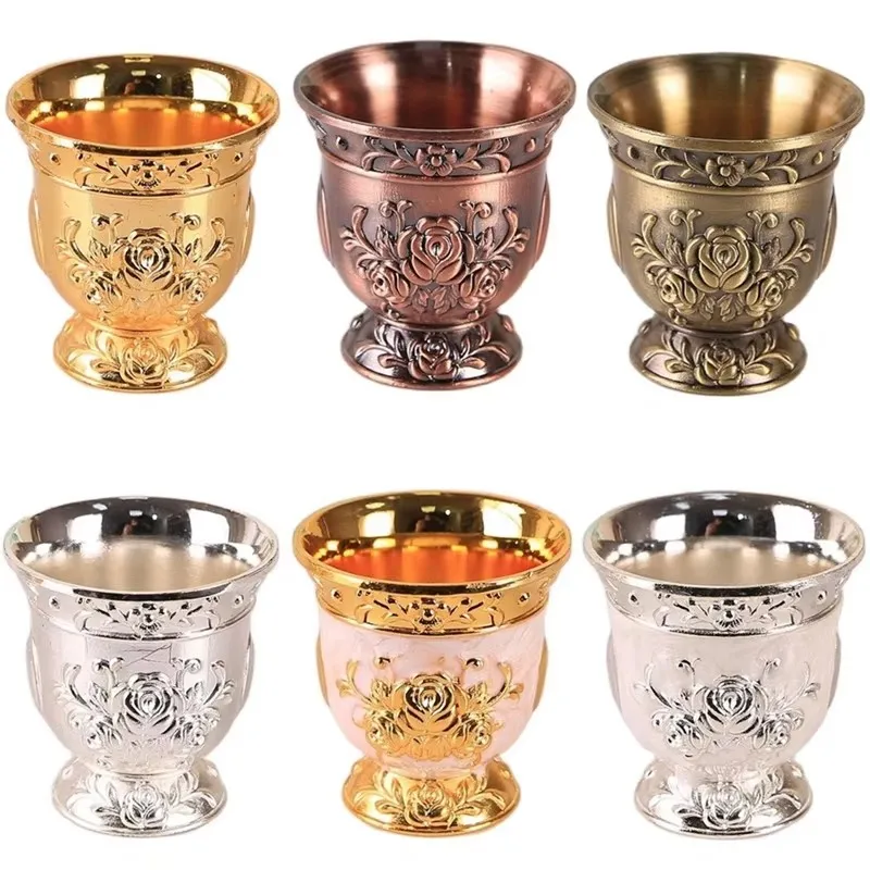 Wine Glases, Engraved Mini Spirits Vodka Cup Liquor 30ml Retro Alloy Portable Personalized Tea Tumbler Party Wedding Decoration