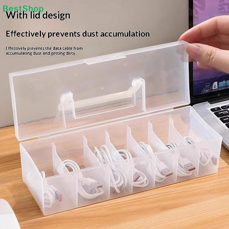 〔Z〕Data Cable Storage Box Transparent Plastic Data Line Storage Container For Desk Stationery Multifunctional Headset