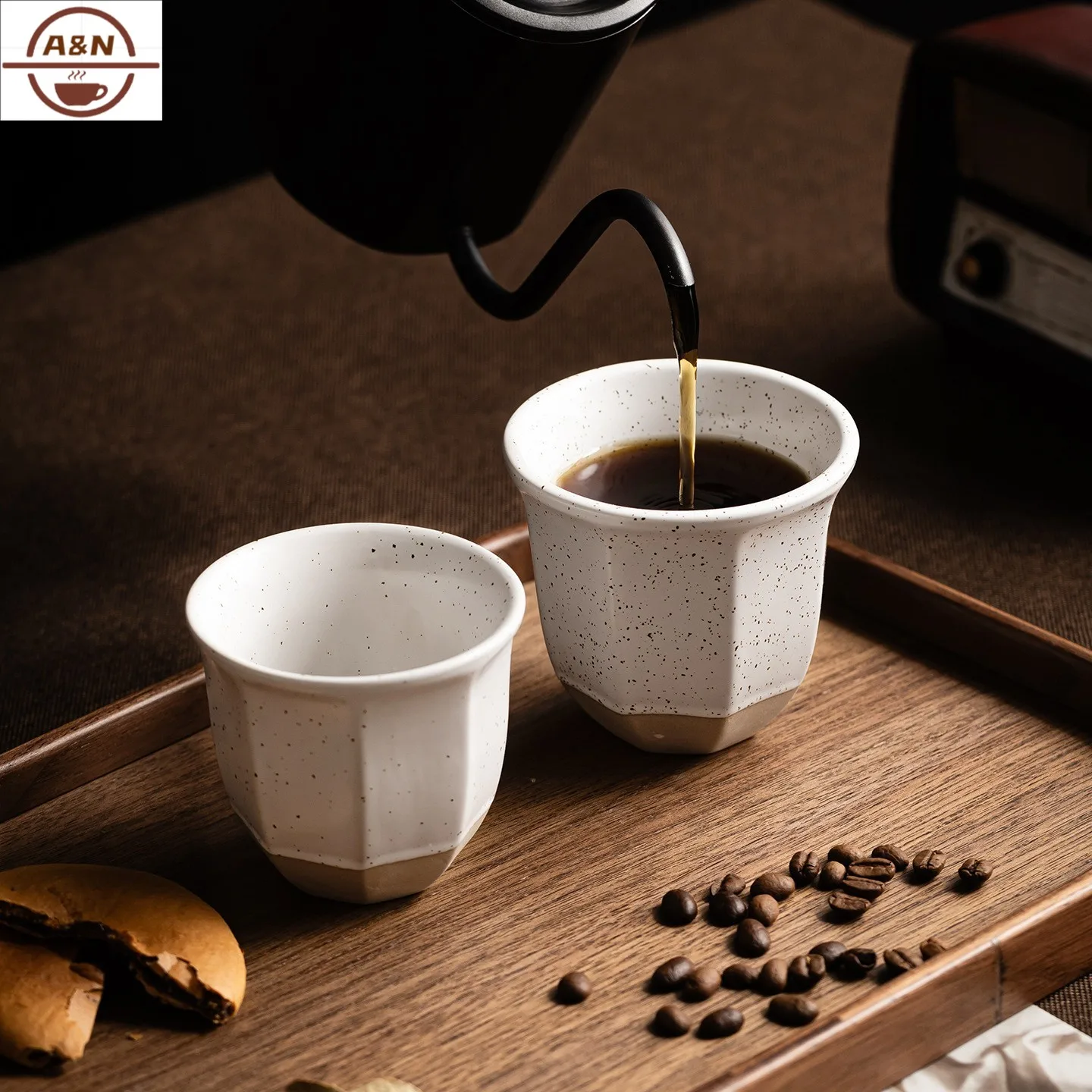 Set of 2 Arabian Finjan Handleless Coffee Mug,Matte Speckled Ceramic Espresso Cup Saudi Qahwa Tea Drinkware 100/170/220ML
