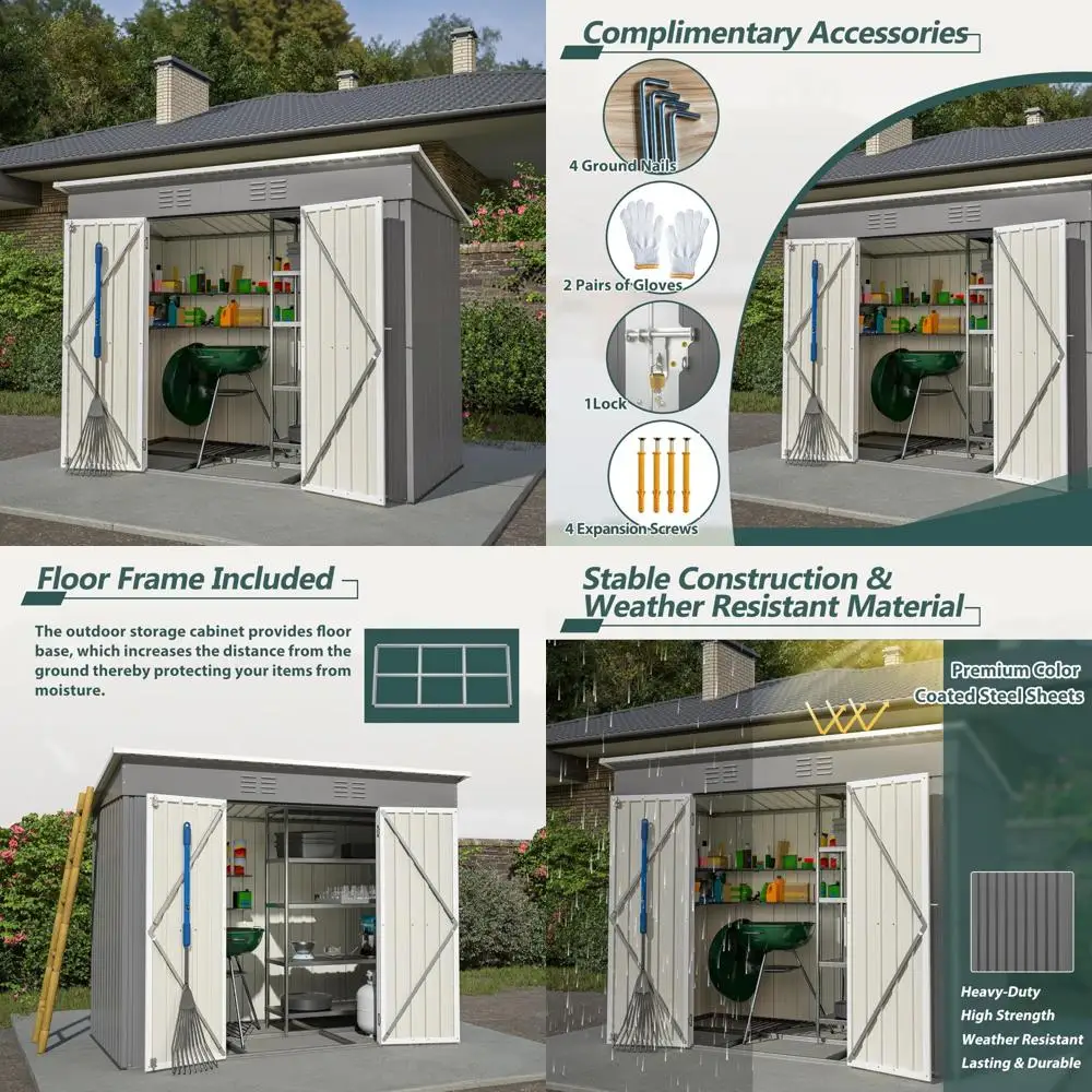 

Large 8x4ft Metal Utility Shed with Floor Frame for Outdoor Storage and Garden Use