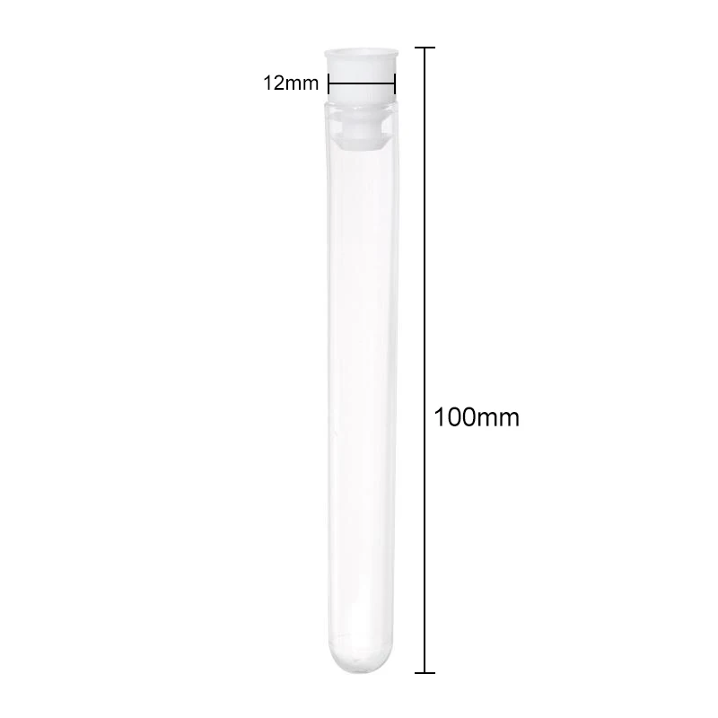 Tubes à essai de laboratoire en plastique transparent, flacons avec bouchons poussoirs, fournitures scolaires, 12x200mm, 100 pièces/paquet