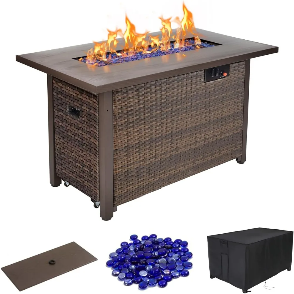 

42" Propane Fire Pit Table, Gas Fire Pits 50,000 BTU, Fire Table with Waterproof Cover & Glass Beads, 2 in 1 Firepit Table