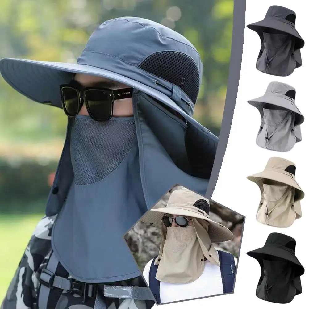 Summer Quick Dryng UV Protection Face Neck Cover Outdoor Fishing Cycling Removable Men Visor Hat Fisherman Cap Bucket Hat